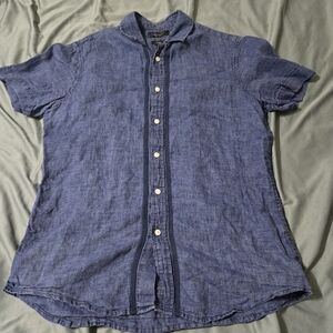 Banana Republic Camden Standard Fit Shirt Mens Small Blue 100% Linen Button Up